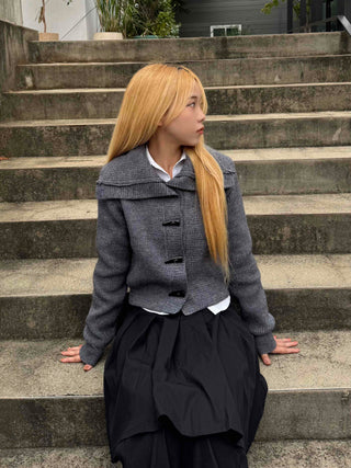 Minimal Off-Shoulder Plain Knit Cardigan