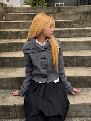Minimal Off-Shoulder Plain Knit Cardigan