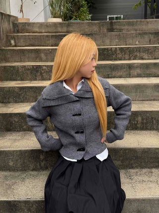Minimal Off-Shoulder Plain Knit Cardigan