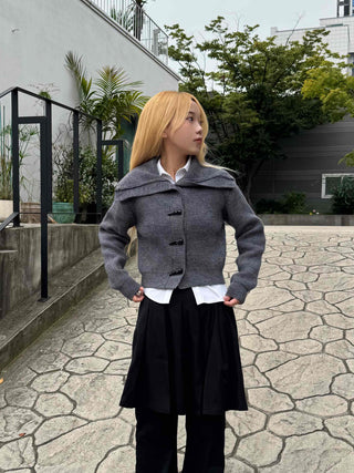 Minimal Off-Shoulder Plain Knit Cardigan