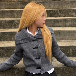 Minimal Off-Shoulder Plain Knit Cardigan