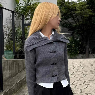 Minimal Off-Shoulder Plain Knit Cardigan