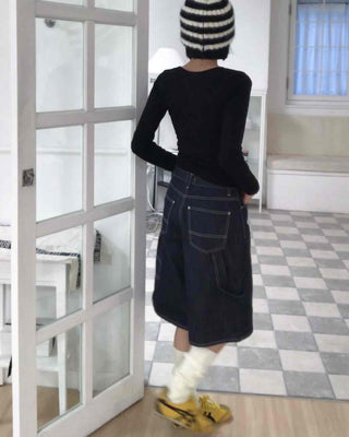 Dark Blue Simple Trendy Cargo Pants Denim Cotton Shorts