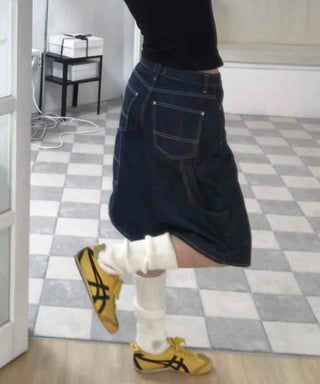 Dark Blue Simple Trendy Cargo Pants Denim Cotton Shorts