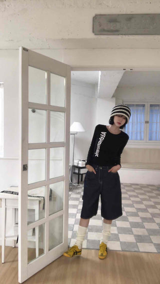 Dark Blue Simple Trendy Cargo Pants Denim Cotton Shorts