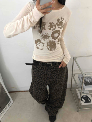 Retro Hip Leopard Long Pants