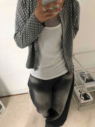 Simple Trendy Layered Tiny Dot Cardigan