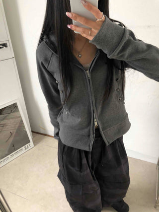 Newtro Side Stud Zip-Up Hoodie