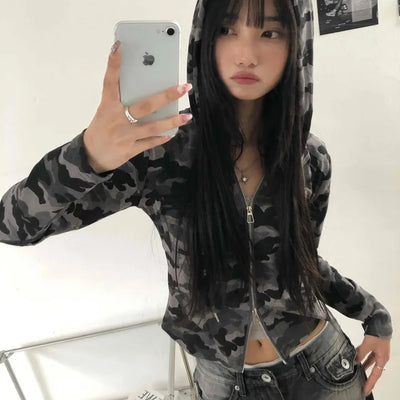 Hip Camouflage Two-Way Zip-Up Hoodie
