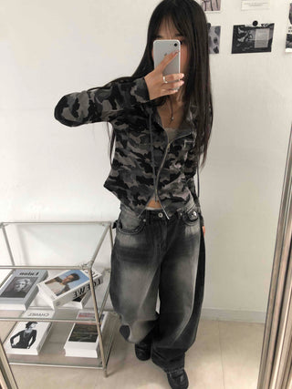 Hip Camouflage Two-Way Zip-Up Hoodie