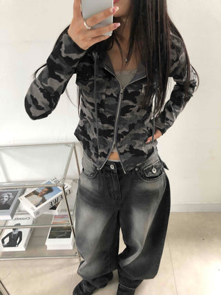 Hip Camouflage Two-Way Zip-Up Hoodie