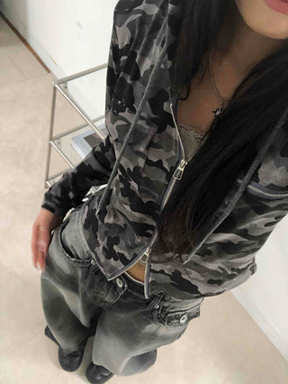 Hip Camouflage Two-Way Zip-Up Hoodie