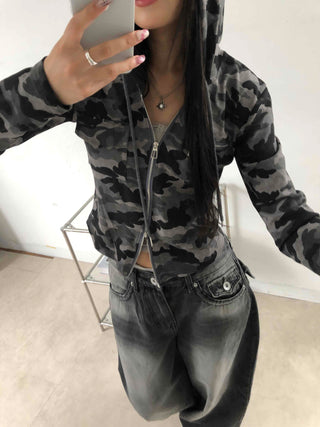 Hip Camouflage Two-Way Zip-Up Hoodie