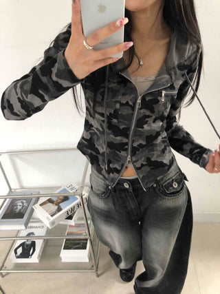 Hip Camouflage Two-Way Zip-Up Hoodie