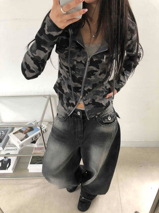 Hip Camouflage Two-Way Zip-Up Hoodie