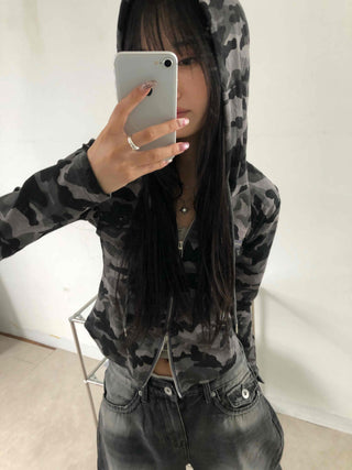 Hip Camouflage Two-Way Zip-Up Hoodie