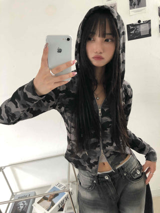 Hip Camouflage Two-Way Zip-Up Hoodie