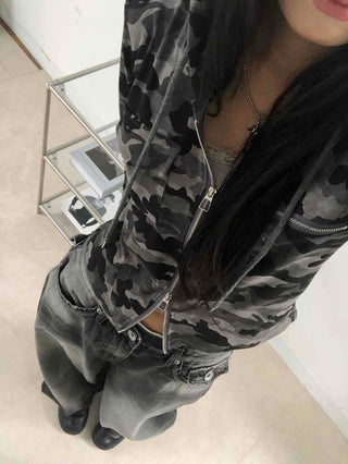 Hip Camouflage Two-Way Zip-Up Hoodie