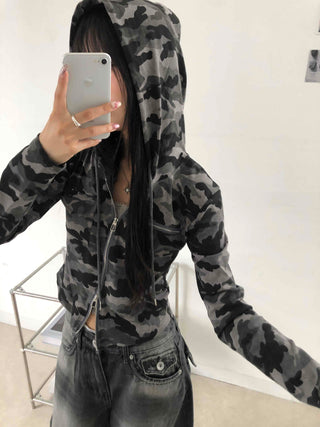 Hip Camouflage Two-Way Zip-Up Hoodie