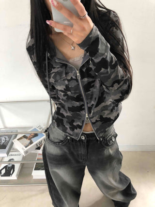 Hip Camouflage Two-Way Zip-Up Hoodie