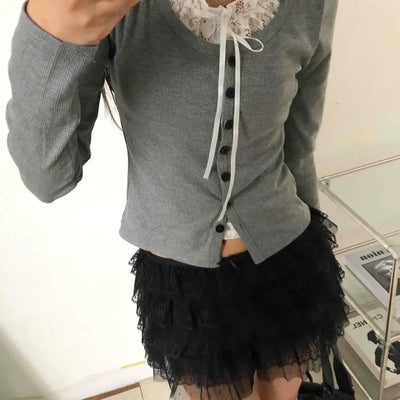 Flower Lace Set Long Sleeve T-shirt