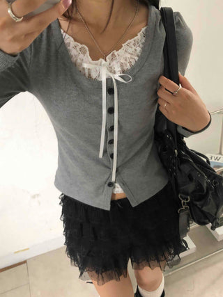 Flower Lace Set Long Sleeve T-shirt