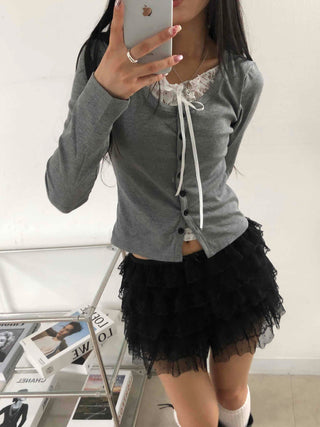 Flower Lace Set Long Sleeve T-shirt