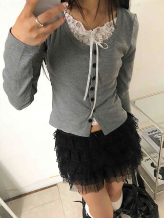 Flower Lace Set Long Sleeve T-shirt