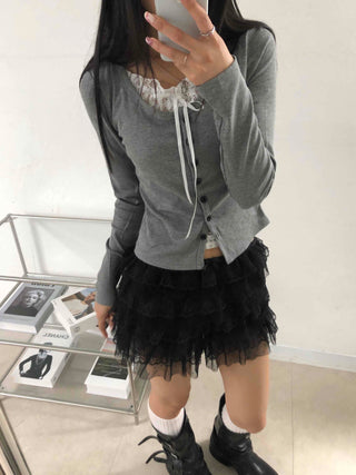 Flower Lace Set Long Sleeve T-shirt