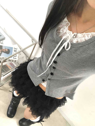 Flower Lace Set Long Sleeve T-shirt