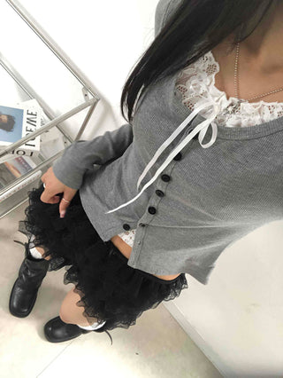 Flower Lace Set Long Sleeve T-shirt