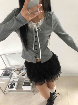 Flower Lace Set Long Sleeve T-shirt