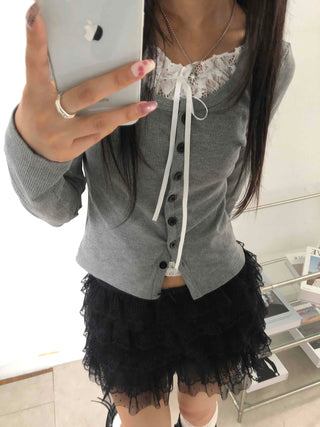 Flower Lace Set Long Sleeve T-shirt
