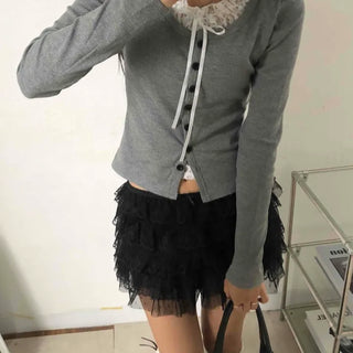 Flower Lace Set Long Sleeve T-shirt
