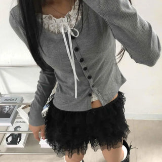Flower Lace Set Long Sleeve T-shirt