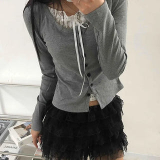Flower Lace Set Long Sleeve T-shirt