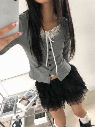 Flower Lace Set Long Sleeve T-shirt