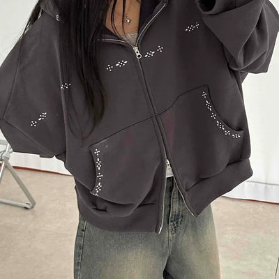 Minimal Studded Basic Zip-up Hoodie