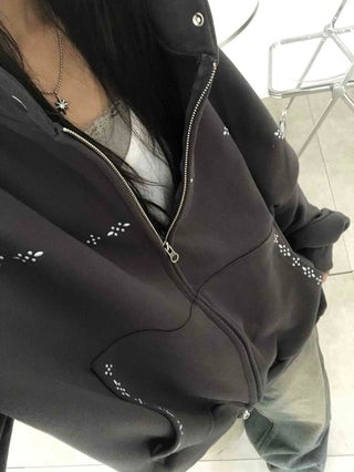 Minimal Studded Basic Zip-up Hoodie