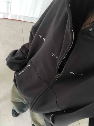 Minimal Studded Basic Zip-up Hoodie