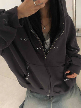 Minimal Studded Basic Zip-up Hoodie