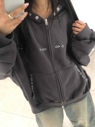 Minimal Studded Basic Zip-up Hoodie