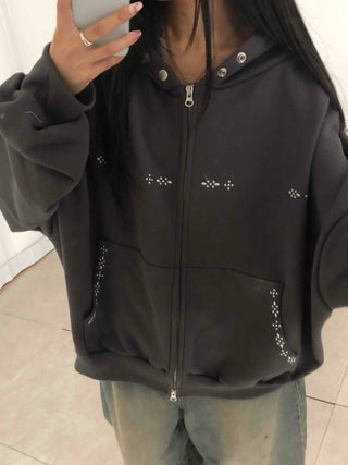 Minimal Studded Basic Zip-up Hoodie