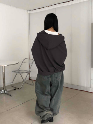 Minimal Studded Basic Zip-up Hoodie