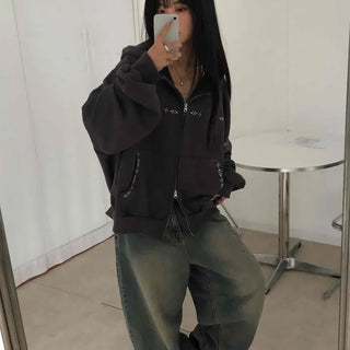 Minimal Studded Basic Zip-up Hoodie