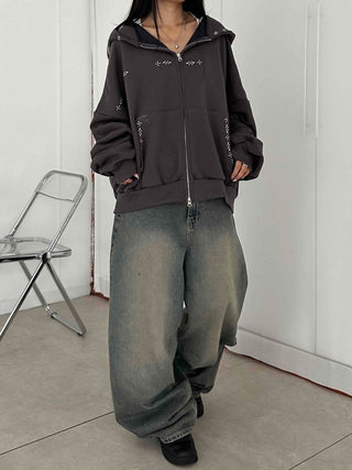 Minimal Studded Basic Zip-up Hoodie