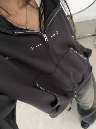 Minimal Studded Basic Zip-up Hoodie