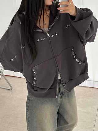 Minimal Studded Basic Zip-up Hoodie