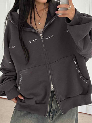 Minimal Studded Basic Zip-up Hoodie