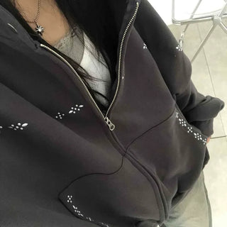 Minimal Studded Basic Zip-up Hoodie